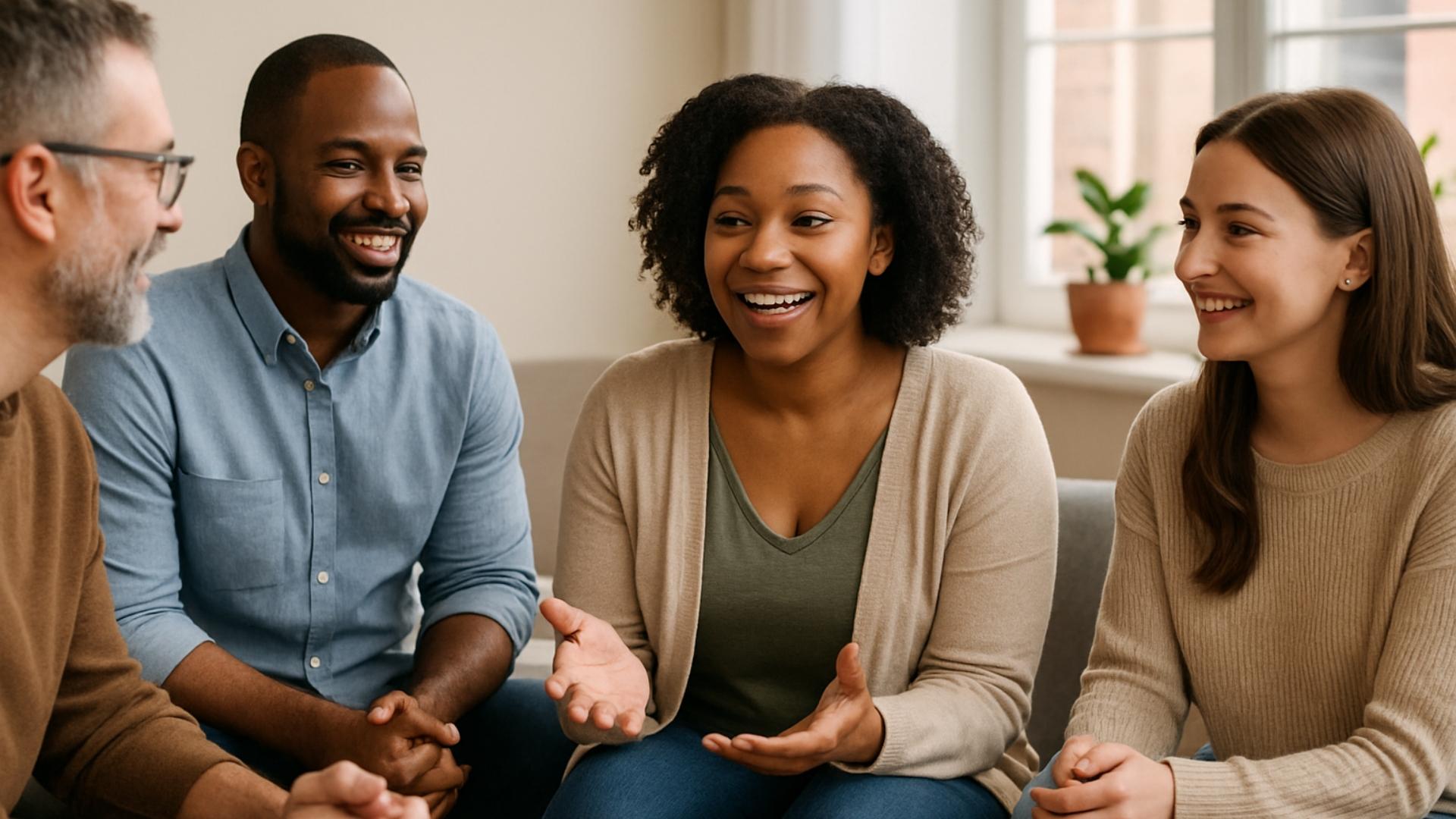 Group of Diverse Mental Health Professionals in a Supportive Conversation