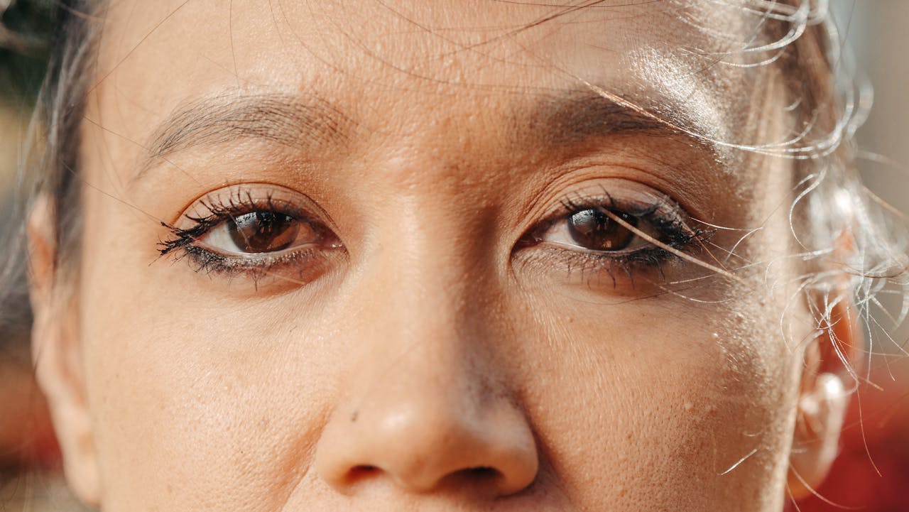 Close up of a woman's face.