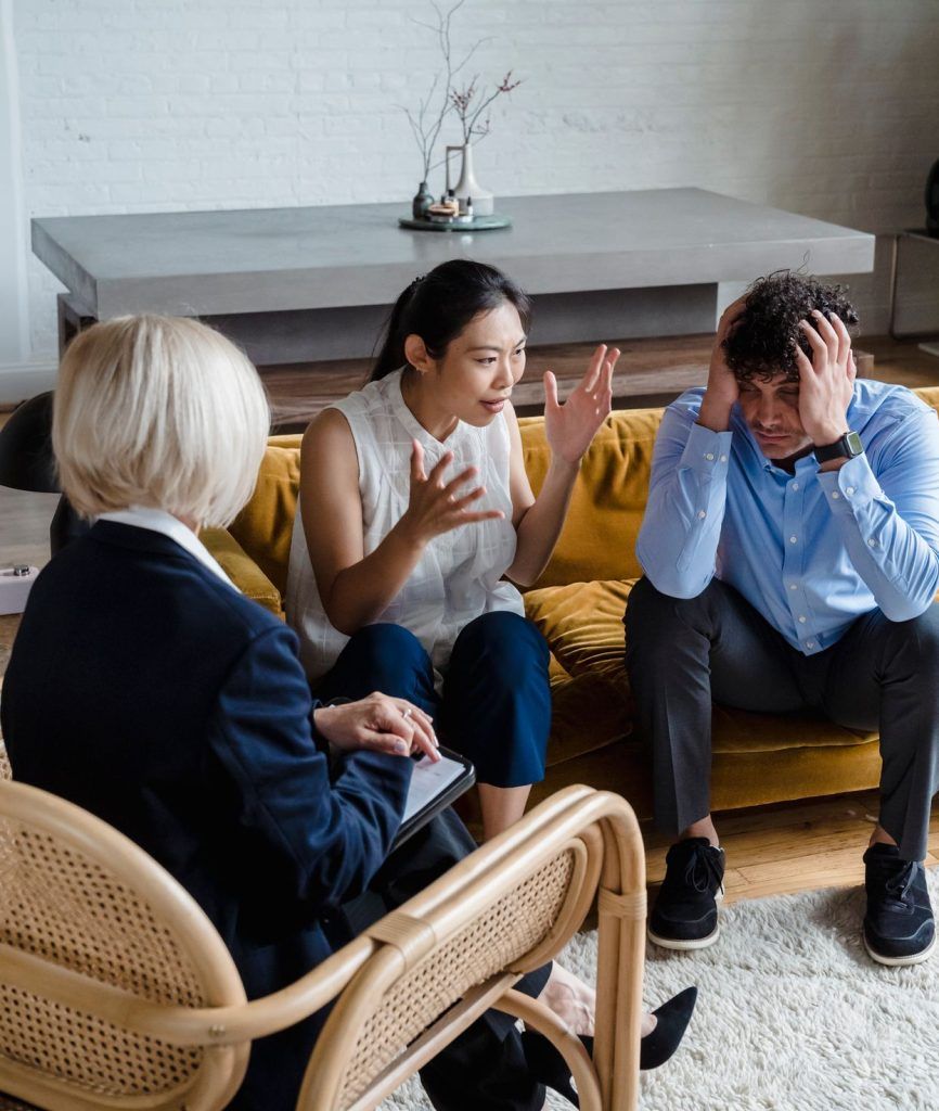 Angry couple at a therapy session