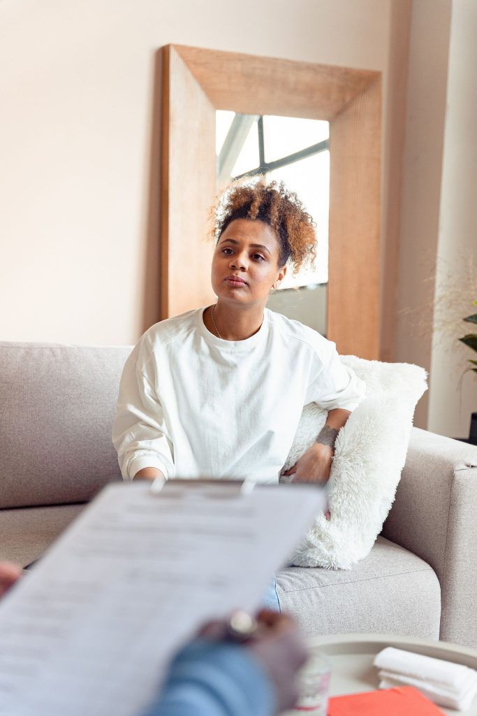 Woman speaking to the therapist about stress